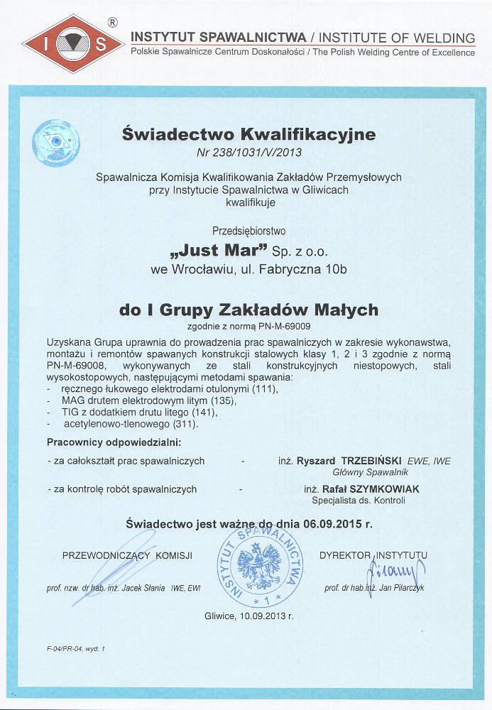 Welding Institute Certificate