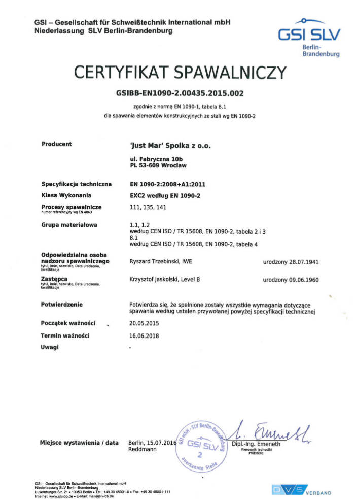 Certyfikat GSI SLV