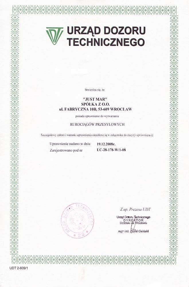 Industrial pipeline manufacturing Technical Supervision Authority license